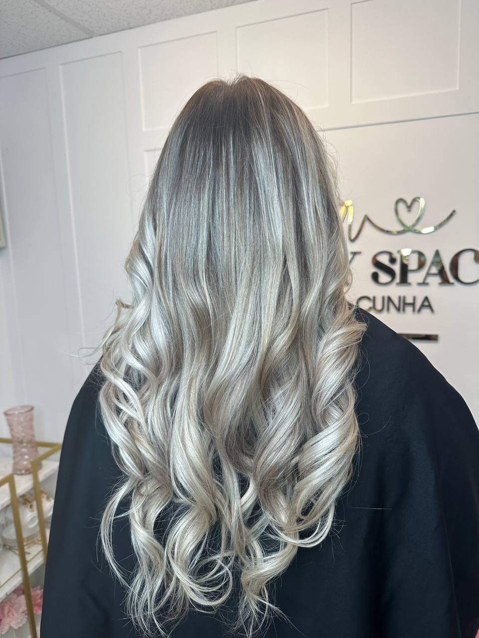 Hair transformation at Beauty Space, Dracut MA — blonde balayage waves